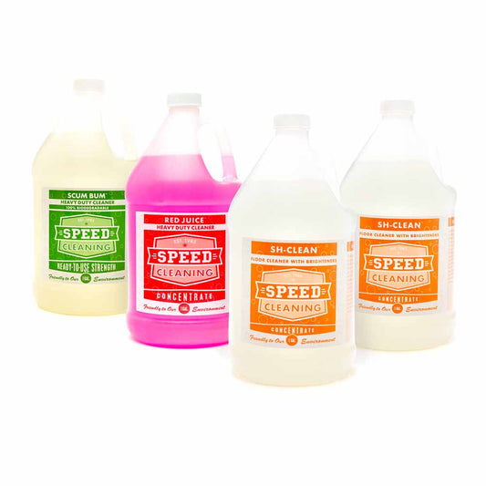 Speed Cleaning 4 Gallon Bundle: Sh-Clean (2), Red Juice (1), Scum Bum (1)